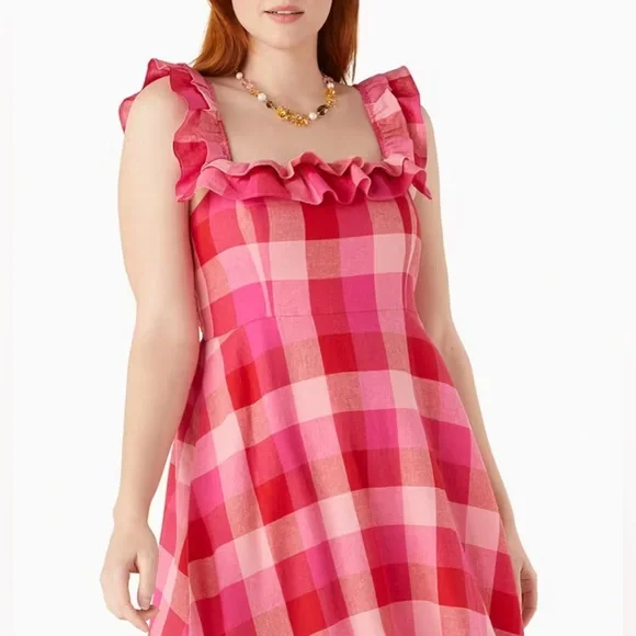 open lace back dress Pendleton Women's Lana Sleeveless Linen Dress Pink Check Large